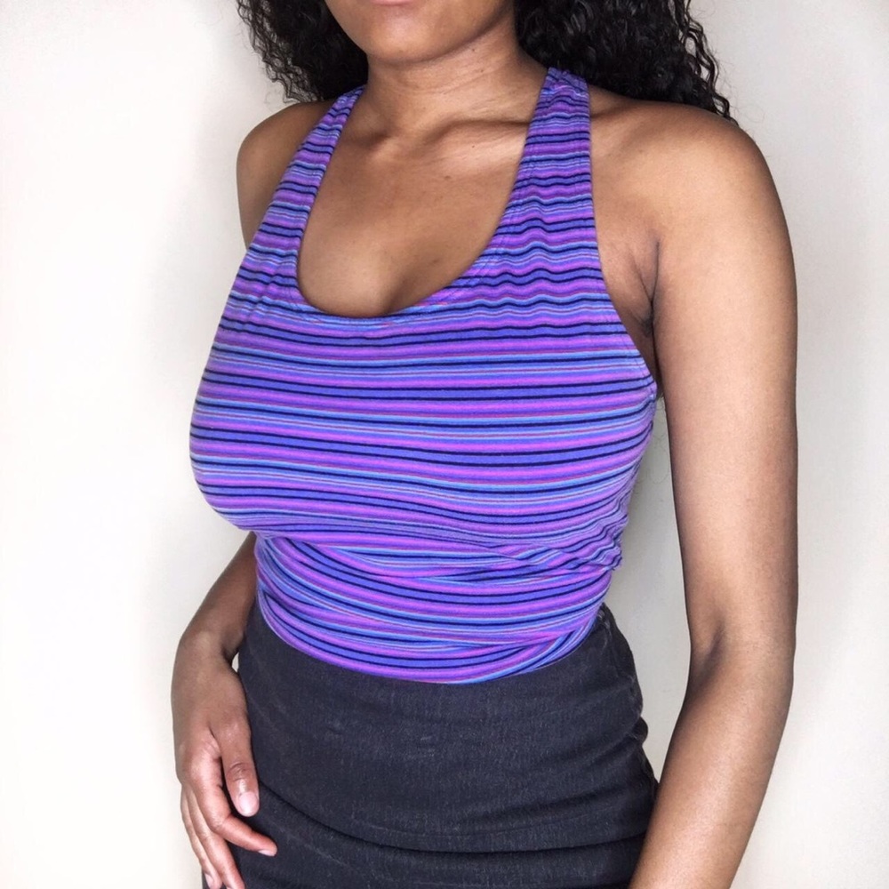 Vintage, Jacques Moret, striped, razorback, scoop neck, halter top